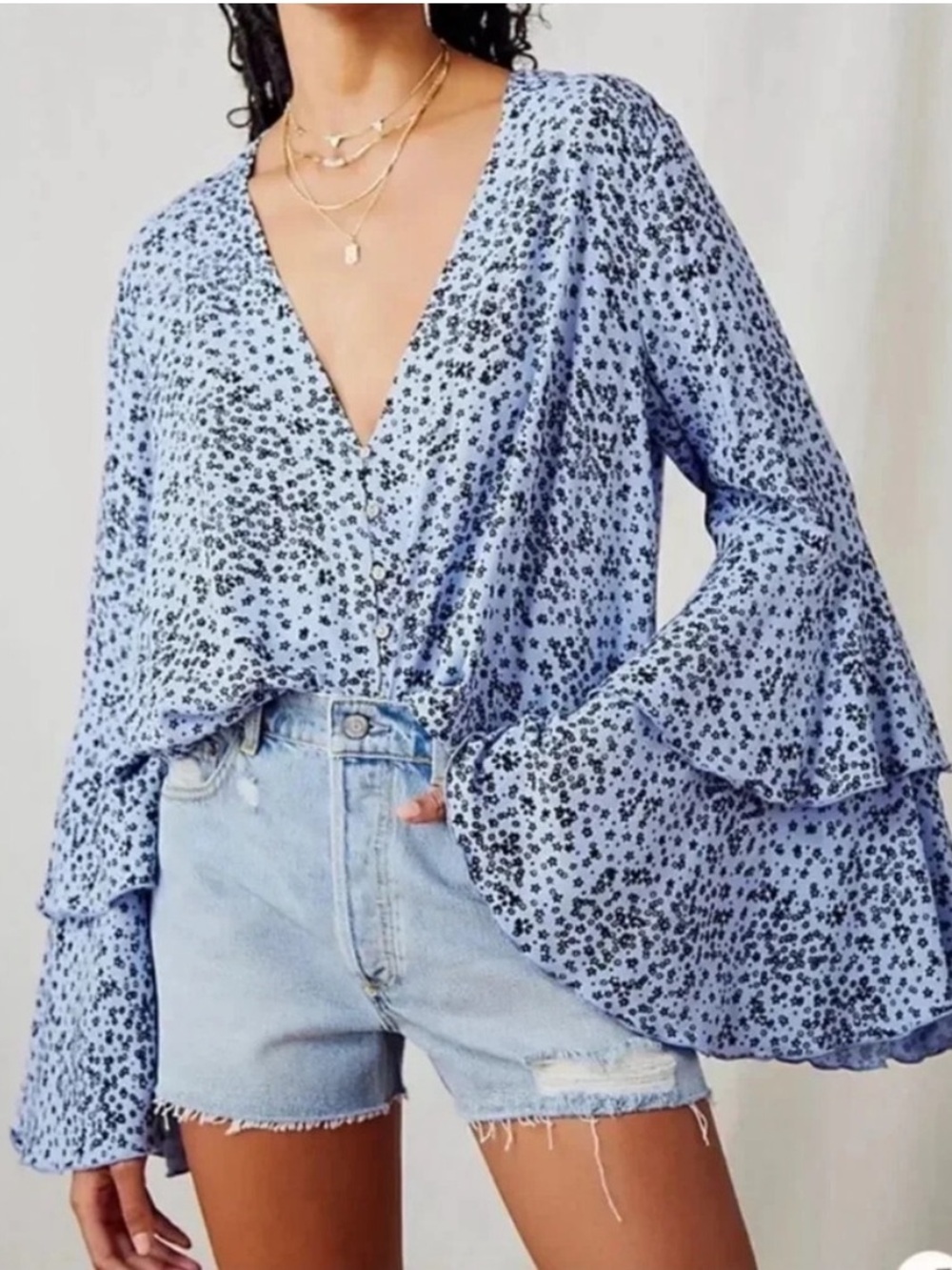Free people ditsy floral bell sleeve bodysuit
